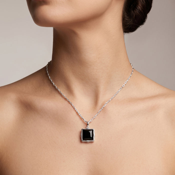 Natural Black Onyx Baguette Pendant Necklace - Gold & Silver Plated