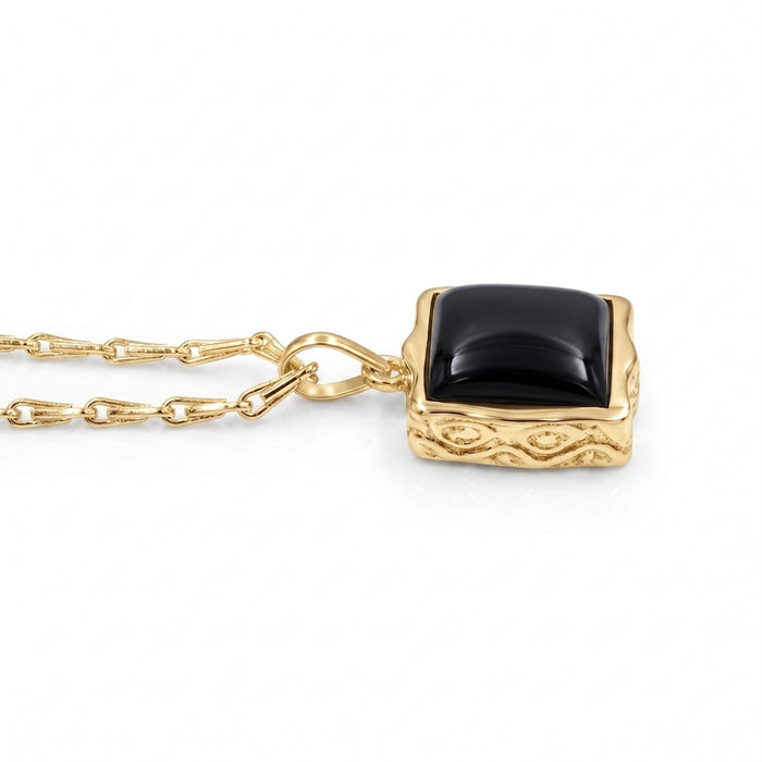 Natural Black Onyx Baguette Pendant Necklace - Gold & Silver Plated