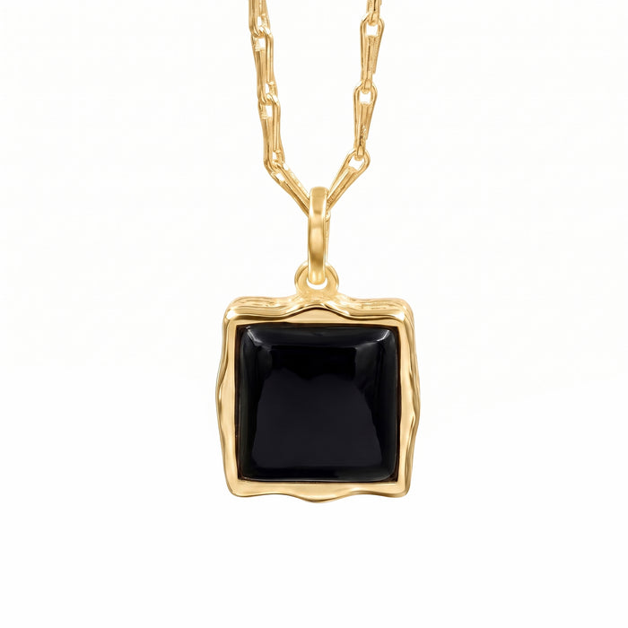Natural Black Onyx Baguette Pendant Necklace - Gold & Silver Plated