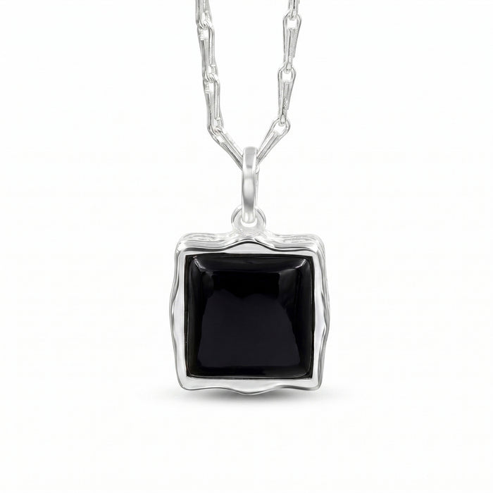 Natural Black Onyx Baguette Pendant Necklace - Gold & Silver Plated