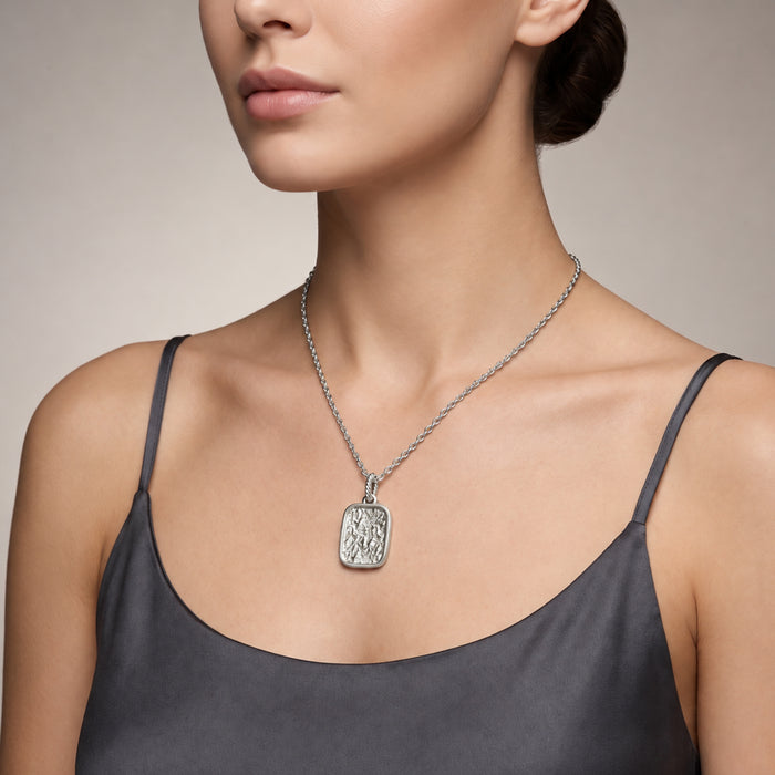 Textured Rectangle Tag Pendant Necklace – 18K Gold & Silver Plated