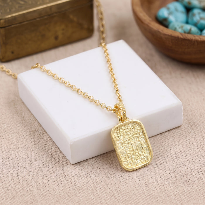 Textured Rectangle Tag Pendant Necklace – 18K Gold & Silver Plated