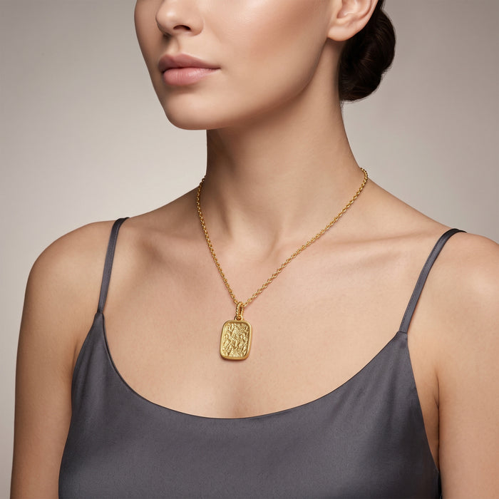 Textured Rectangle Tag Pendant Gold-Plated Necklace
