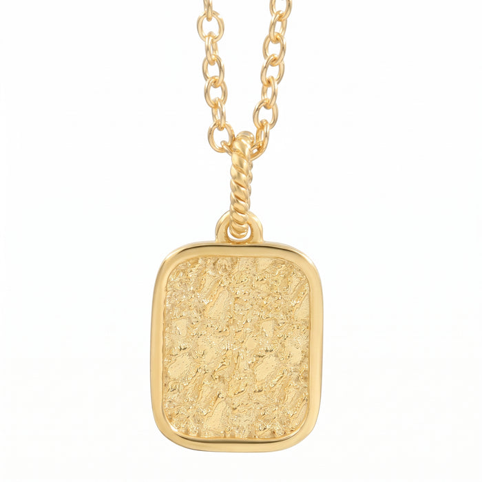 Textured Rectangle Tag Pendant Necklace – 18K Gold & Silver Plated