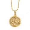 A 18K gold plated pendant necklace featuring a textured, circular medallion pendant on a matching twisted chain, shown against a plain white background.