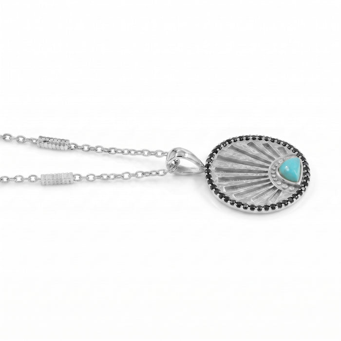 Natural Blue Turquoise Sunburst Pendant Necklace | 18K Gold Plated