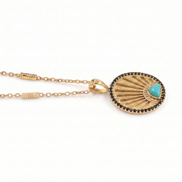 Natural Turquoise & Black Onyx Sunburst Gold-Plated Pendant