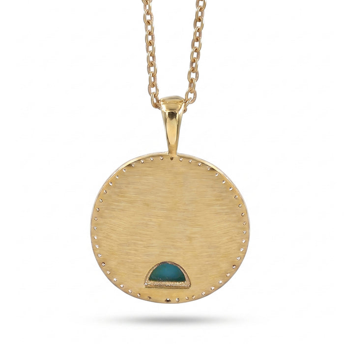 Natural Blue Turquoise Sunburst Pendant Necklace | 18K Gold Plated