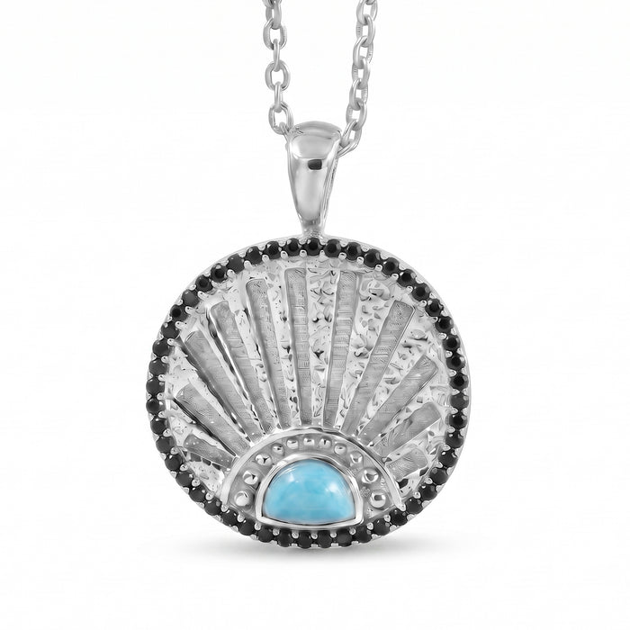 Natural Blue Turquoise Sunburst Pendant Necklace | 18K Gold Plated