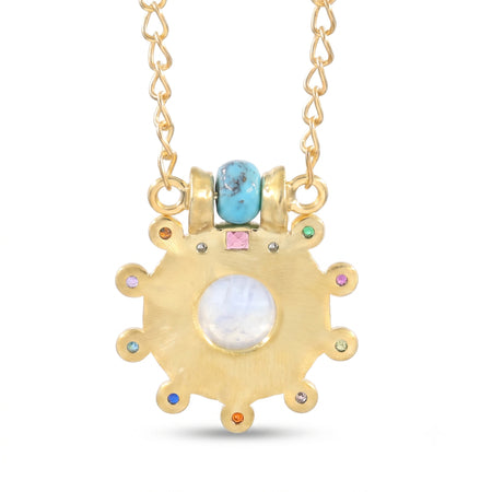 Natural Rainbow Moonstone & Multi-Gemstone Pendant Necklace