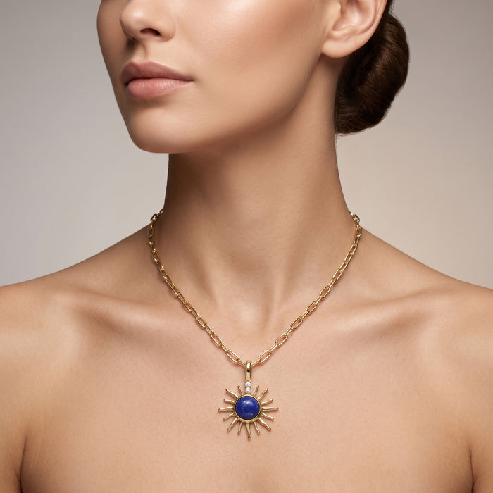 Lapis Lazuli, Sparkling Crystal Sunburst Gold-Plated Pendant