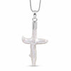 Natural lapis lazuli and freshwater pearl cross pendant necklace in silver plated finish