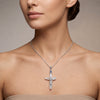 Natural lapis lazuli and freshwater pearl cross pendant necklace in silver plated finish