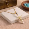 Natural lapis lazuli and freshwater pearl cross pendant necklace in 18K gold plated finish