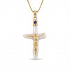 Natural lapis lazuli and freshwater pearl cross pendant necklace in 18K gold plated finish