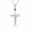 Natural lapis lazuli and freshwater pearl cross pendant necklace in silver plated finish