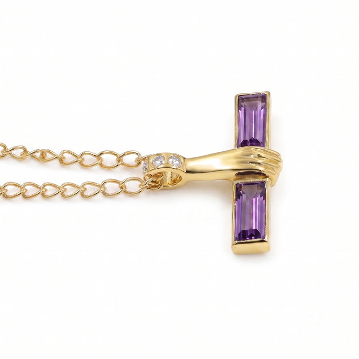 Natural Amethyst & Crystal T-Bar Pendant 