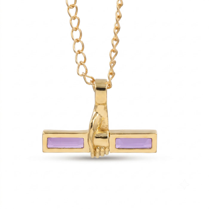 Natural Amethyst & Crystal T-Bar Pendant 