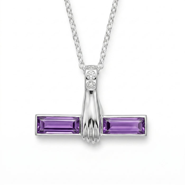18K Gold Plated Natural Amethyst & Swarovski Crystal Bar Pendant Necklace