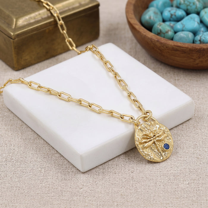 Natural Tanzanite Gemstone Pendant Necklace For Her - 18K Gold Plated