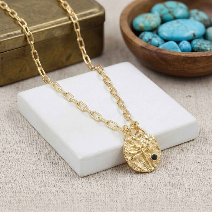 Natural Black Onyx Textured Dragonfly Pendant – Silver Plated Necklace