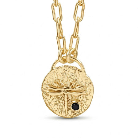 Natural Black Onyx Textured Dragonfly Pendant – Silver Plated Necklace