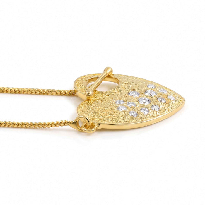 Textured Heart Toggle Pendant Necklace with Swarovski Crystal – 18K Gold & Silver Plated