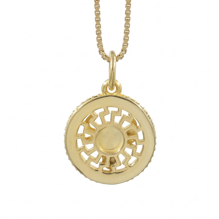 Swarovski Crystal Taurus bull pendant necklace in 1 micron 18K gold plated finish, suspended from a gold box chain against a white background.