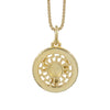 Black onyx Taurus bull pendant necklace in 1 micron 18K gold plated finish, suspended from a gold box chain against a white background.