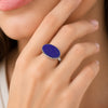 Natural lapis lazuli statement ring with large blue gemstone in 18K gold plated and silver plated finish for women