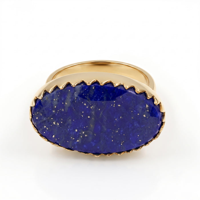 Natural lapis lazuli statement ring with large blue gemstone in 18K gold plated and silver plated finish for women