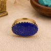 Natural lapis lazuli statement ring with large blue gemstone in 18K gold plated and silver plated finish for women