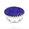 Natural lapis lazuli statement ring with large blue gemstone in 18K gold plated and silver plated finish for women