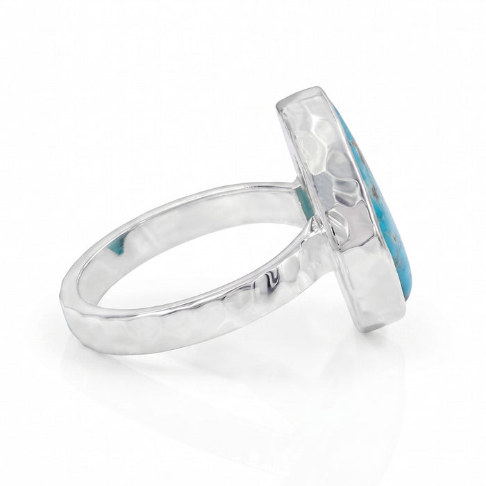 Natural Arizona Turquoise Gemstone Hammered Design Ring