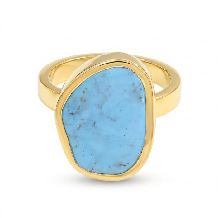 18K Gold Plated Natural Arizona Turquoise Gemstone Handmade Ring