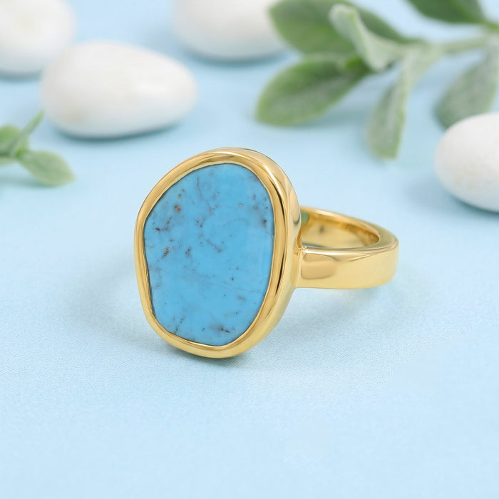 18K Gold Plated Natural Arizona Turquoise Gemstone Handmade Ring
