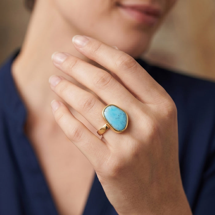 18K Gold Plated Natural Arizona Turquoise Gemstone Handmade Ring