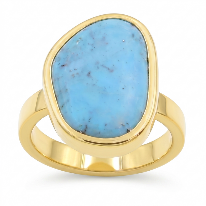 18K Gold Plated Natural Arizona Turquoise Gemstone Handmade Ring