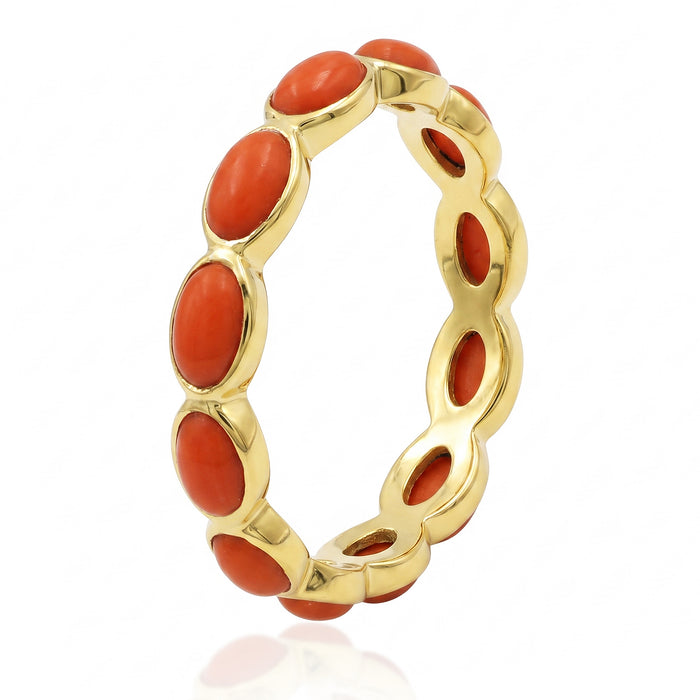 Natural Coral Gemstone Ring For Women | 18K Gold Plated