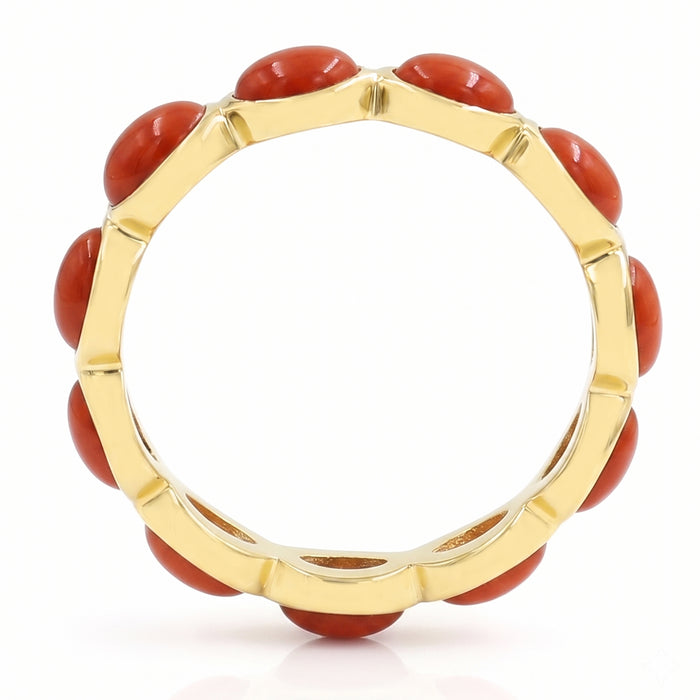 Natural Coral Gemstone Ring For Women | 18K Gold Plated
