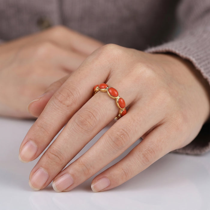 Natural Coral Gemstone Ring For Women | 18K Gold Plated