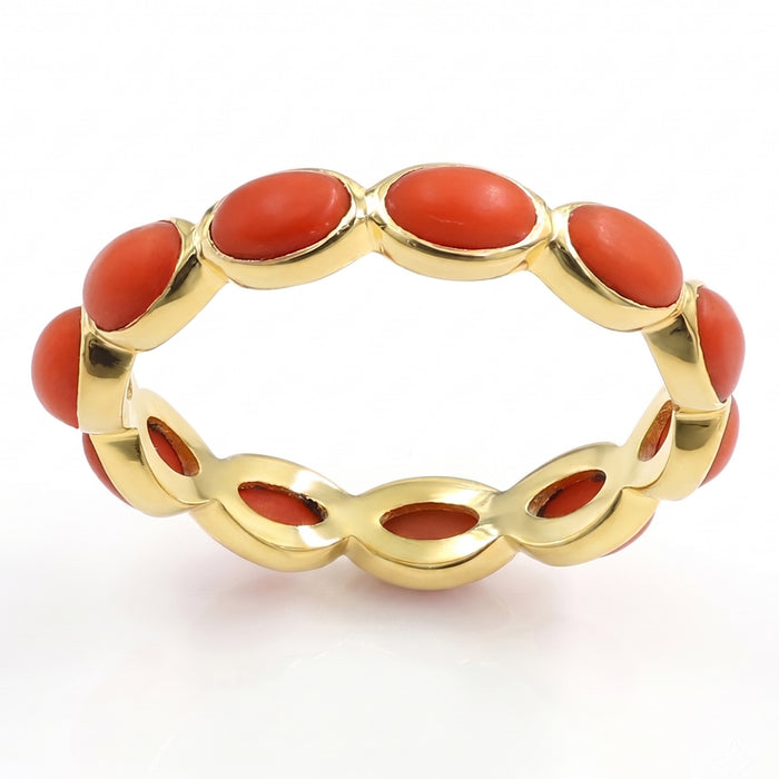 Natural Coral Gemstone Ring For Women | 18K Gold Plated