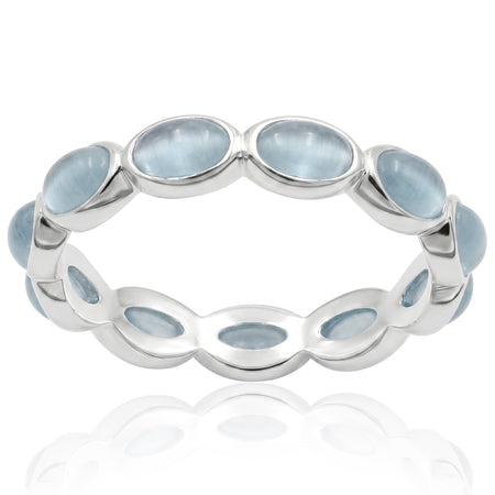 Silver ring with Aquamarine light blue stones on a white background