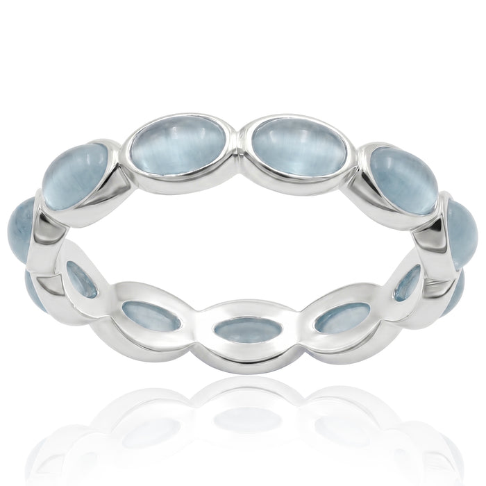 Silver ring with Aquamarine light blue stones on a white background