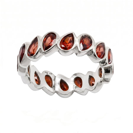Natural Garnet Pear Statement Ring in Silver Plated Finish with 16 Pear-Shaped Gemstones