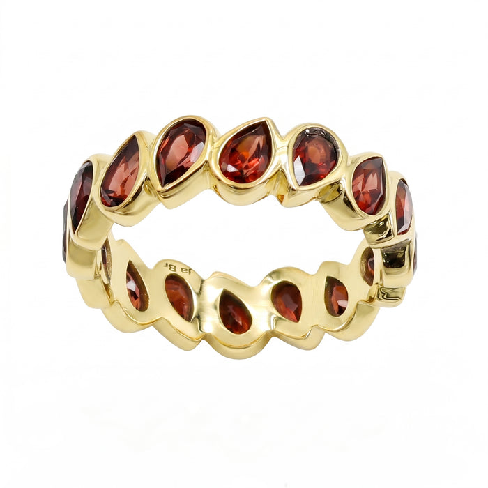 Natural Garnet Pear Statement Ring in 18K Gold Plated Finish with 16 Pear-Shaped Gemstones