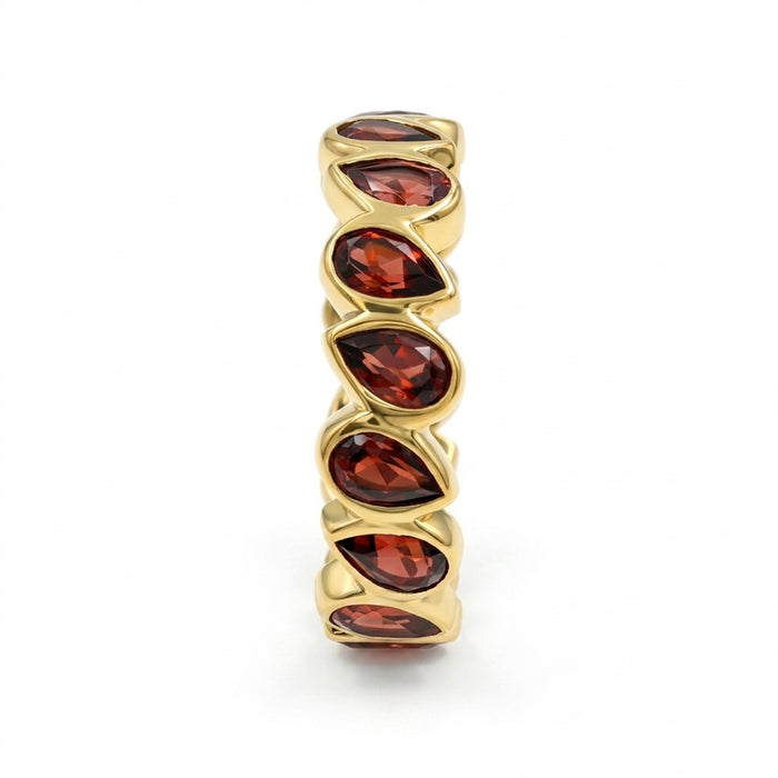 Natural Garnet Pear Statement Ring in 18K Gold Plated Finish with 16 Pear-Shaped Gemstones