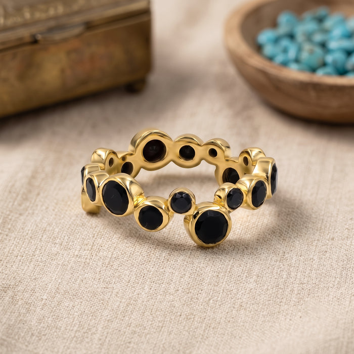 Black Onyx 18K Gold Plated Bubble Ring