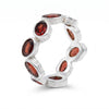 Natural garnet eternity band ring with 10 oval 4x6 mm garnet gemstones in Silver plated finish