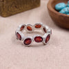 Natural garnet eternity band ring with 10 oval 4x6 mm garnet gemstones in Silver plated finish